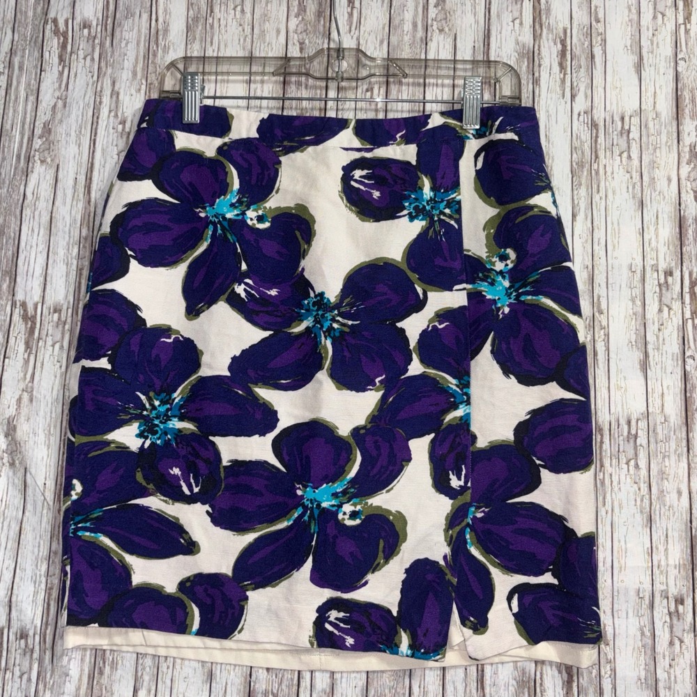LOFT Women's Size 6 Floral Pencil Skirt Purple Blue Green